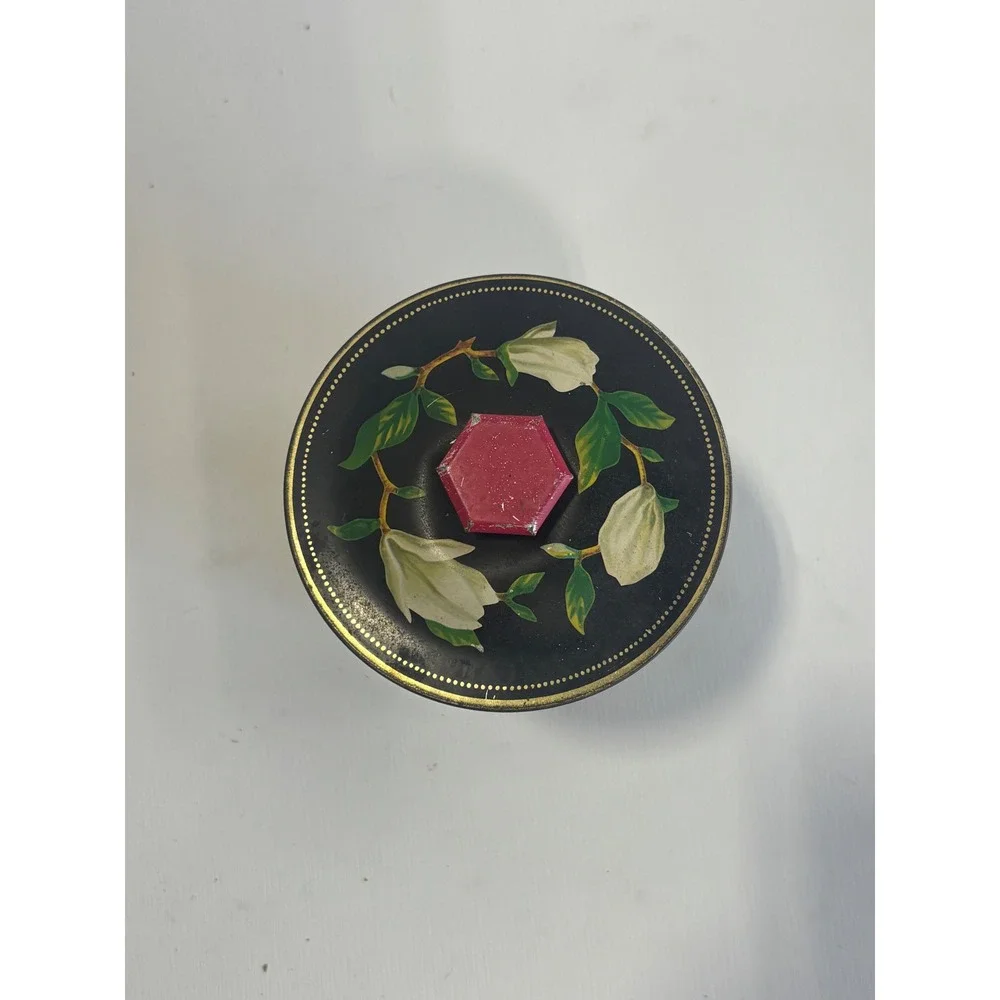 Vintage George W Horner Magnolia Floral Toffee Tin Made in England Black‎ Metal